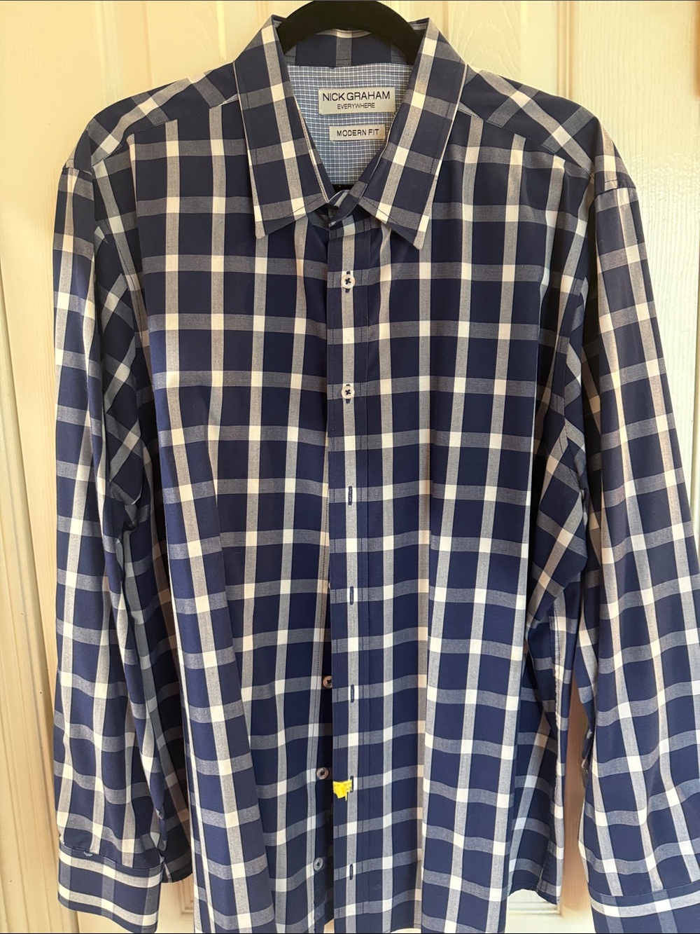 Nick Graham Navy and White Check Modern Fit Dress Shirt